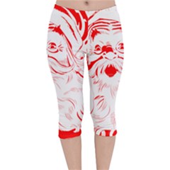 Santa Claus Red Christmas Velvet Capri Leggings  by Modalart