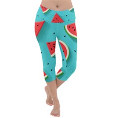 Watermelon Fruit Slice Lightweight Velour Capri Yoga Leggings by Bedest