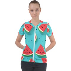 Watermelon Fruit Slice Short Sleeve Zip Up Jacket by Bedest