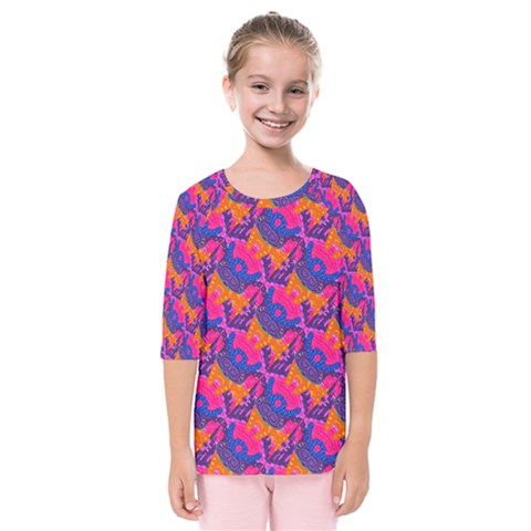 Purple Blue Abstract Pattern Kids  Quarter Sleeve Raglan T-shirt by Bedest