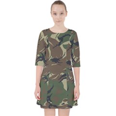 Camouflage Pattern Fabric Quarter Sleeve Pocket Dress by Bedest