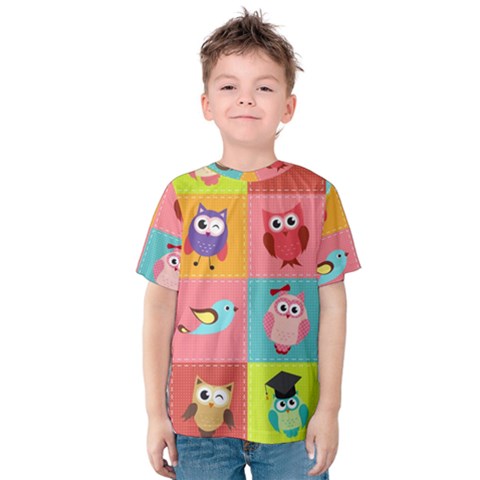 Owls Pattern Abstract Art Desenho Vector Cartoon Kids  Cotton T-shirt by Bedest