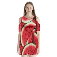 Watermelon Fruit Green Red Shoulder Cutout Velvet One Piece by Bedest