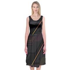 Gradient Geometric Shapes Dark Background Midi Sleeveless Dress by Ndabl3x