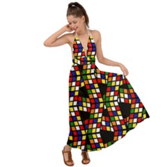 Graphic Pattern Rubiks Cube Cubes Backless Maxi Beach Dress by Ravend