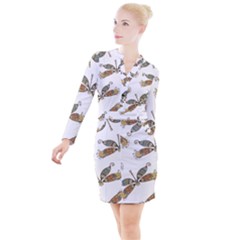 Pattern Dragonfly Background Button Long Sleeve Dress by Ravend