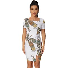 Pattern Dragonfly Background Fitted Knot Split End Bodycon Dress by Ravend