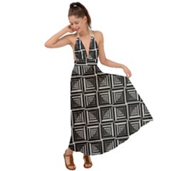 Pattern Op Art Black White Grey Backless Maxi Beach Dress by Ravend