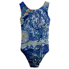 Mosaic Art Vincent Van Gogh Starry Night Kids  Cut-out Back One Piece Swimsuit by Modalart