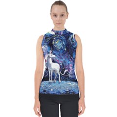 Unicorn Starry Night Print Van Gogh Mock Neck Shell Top by Modalart