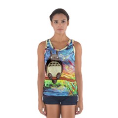 Totoro Starry Night Art Van Gogh Parody Sport Tank Top  by Modalart