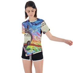 Totoro Starry Night Art Van Gogh Parody Asymmetrical Short Sleeve Sports T-shirt by Modalart