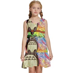 Totoro Starry Night Art Van Gogh Parody Kids  Sleeveless Tiered Mini Dress by Modalart