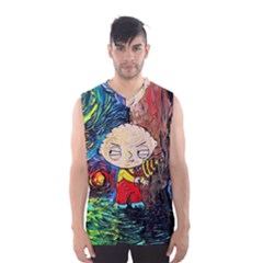 Cartoon Starry Night Vincent Van Gogh Men s Basketball Tank Top by Modalart