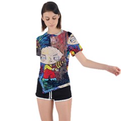 Cartoon Starry Night Vincent Van Gogh Asymmetrical Short Sleeve Sports T-shirt by Modalart