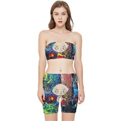 Cartoon Starry Night Vincent Van Gogh Stretch Shorts And Tube Top Set by Modalart