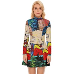 Cartoon Starry Night Vincent Van Gogh Long Sleeve Velour Longline Dress by Modalart