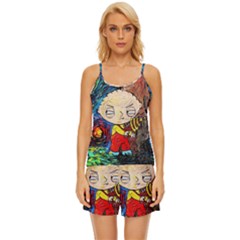 Cartoon Starry Night Vincent Van Gogh Satin Pajama Short Set by Modalart