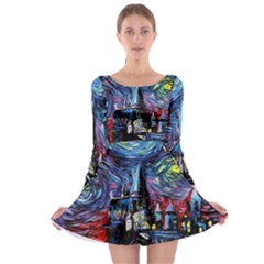 Castle Hogwarts Starry Night Print Van Gogh Parody Long Sleeve Skater Dress by Modalart