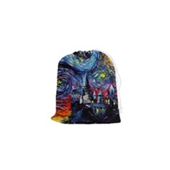 Castle Hogwarts Starry Night Print Van Gogh Parody Drawstring Pouch (xs) by Modalart