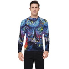 Castle Hogwarts Starry Night Print Van Gogh Parody Men s Long Sleeve Rash Guard by Modalart