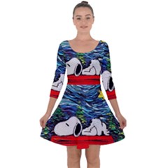 Dog House Vincent Van Gogh s Starry Night Parody Quarter Sleeve Skater Dress by Modalart