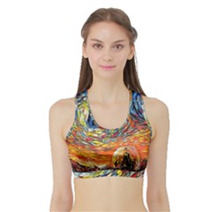 Tardis Starry Night Doctor Who Van Gogh Parody Sports Bra With Border by Modalart