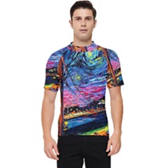 Golden Gate Bridge Starry Night Vincent Van Gogh Men s Short Sleeve Rash Guard by Modalart