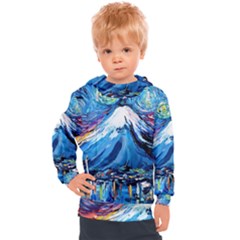 Mount Fuji Art Starry Night Van Gogh Kids  Hooded Pullover by Modalart