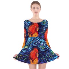 Lion Art Starry Night Van Gogh Long Sleeve Velvet Skater Dress by Modalart