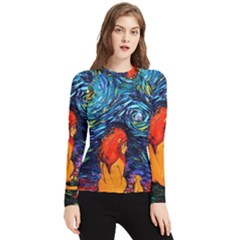 Lion Art Starry Night Van Gogh Women s Long Sleeve Rash Guard by Modalart