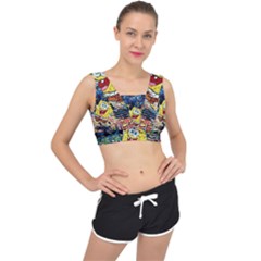 Art Cartoon Starry Night Van Gogh V-back Sports Bra by Modalart