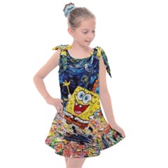 Art Cartoon Starry Night Van Gogh Kids  Tie Up Tunic Dress by Modalart