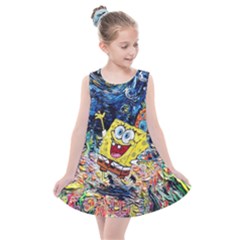 Art Cartoon Starry Night Van Gogh Kids  Summer Dress by Modalart