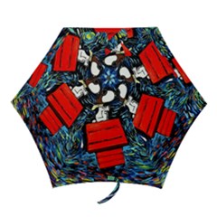 Dog Flying House Cartoon Starry Night Vincent Van Gogh Parody Mini Folding Umbrellas by Modalart