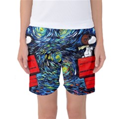 Dog Flying House Cartoon Starry Night Vincent Van Gogh Parody Women s Basketball Shorts by Modalart