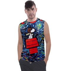 Dog Flying House Cartoon Starry Night Vincent Van Gogh Parody Men s Regular Tank Top by Modalart