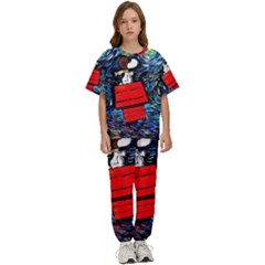 Dog Flying House Cartoon Starry Night Vincent Van Gogh Parody Kids  T-shirt And Pants Sports Set by Modalart