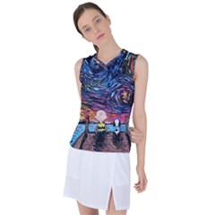 Cartoon Dog Vincent Van Gogh s Starry Night Parody Women s Sleeveless Sports Top by Modalart