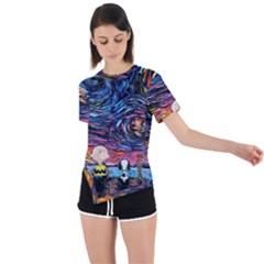 Cartoon Dog Vincent Van Gogh s Starry Night Parody Asymmetrical Short Sleeve Sports T-shirt by Modalart