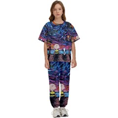 Cartoon Dog Vincent Van Gogh s Starry Night Parody Kids  T-shirt And Pants Sports Set by Modalart