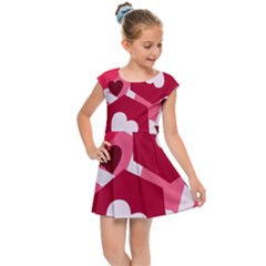 Pink Hearts Pattern Love Shape Kids  Cap Sleeve Dress by Pakjumat