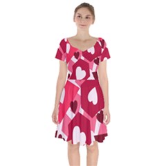 Pink Hearts Pattern Love Shape Short Sleeve Bardot Dress by Pakjumat