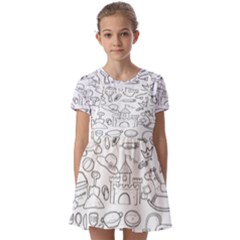 Baby Hand Sketch Drawn Toy Doodle Kids  Short Sleeve Pinafore Style Dress by Pakjumat