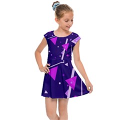 Purple Blue Geometric Pattern Kids  Cap Sleeve Dress by Pakjumat