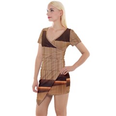 Architecture Art Boxes Brown Short Sleeve Asymmetric Mini Dress by Amaryn4rt