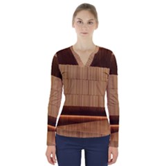 Architecture Art Boxes Brown V-neck Long Sleeve Top by Amaryn4rt