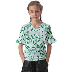 Leaves Foliage Green Wallpaper Kids  V-neck Horn Sleeve Blouse by Amaryn4rt