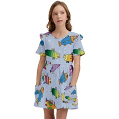 Fish Ocean Sea Water Diving Blue Kids  Frilly Sleeves Pocket Dress by Modalart