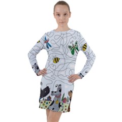 Dog Puzzle Maze Bee Butterfly Long Sleeve Hoodie Dress by Modalart